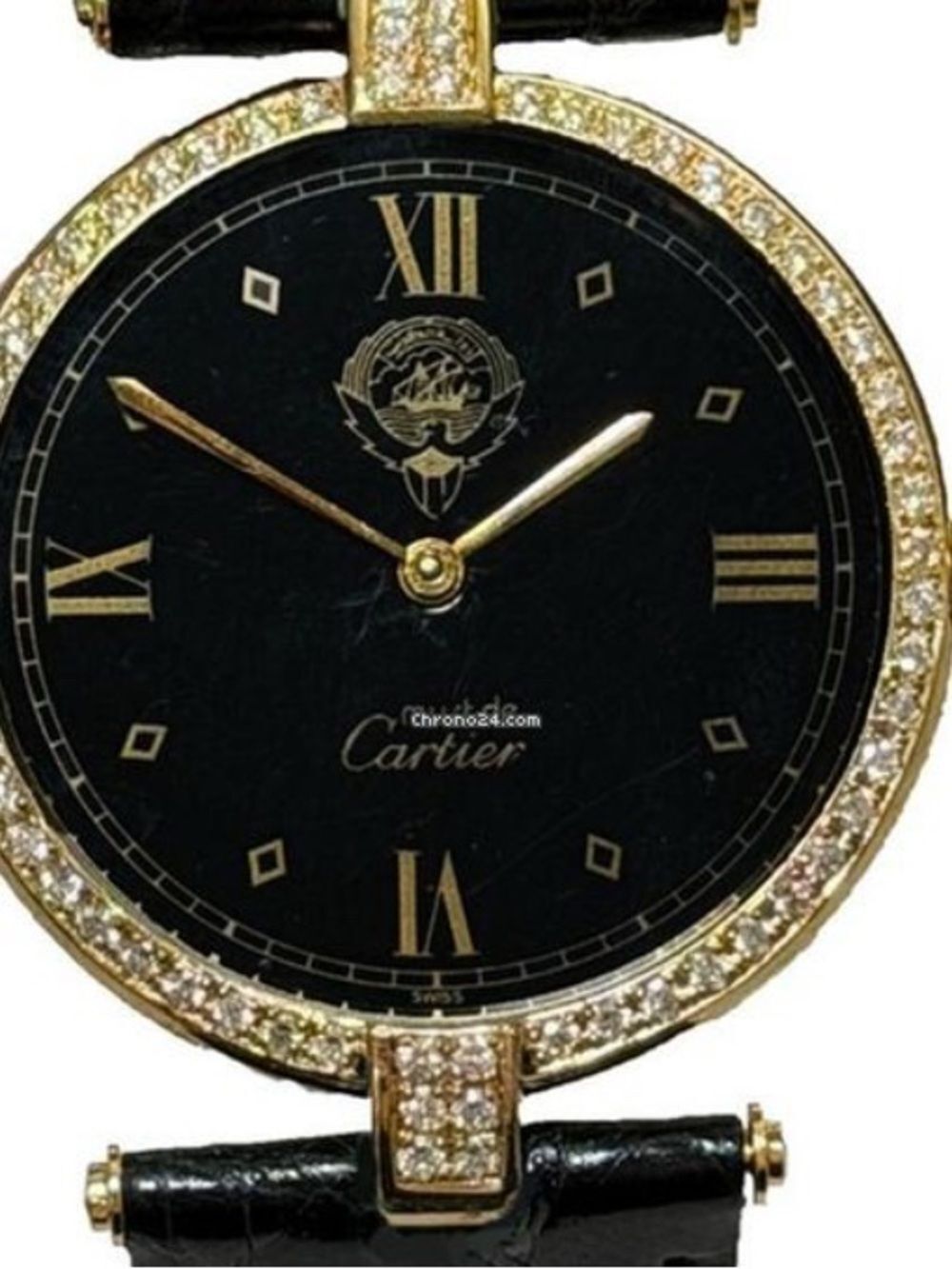 Cartier Gold Diamond-Trim Black Dial Watch